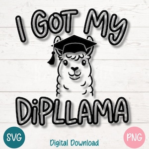Dipllama SVG PNG、Cricut用面白いラマ卒業カットファイル、シルエット、昇華、印刷可能な卒業証書動物クリップアート、レーザー彫刻