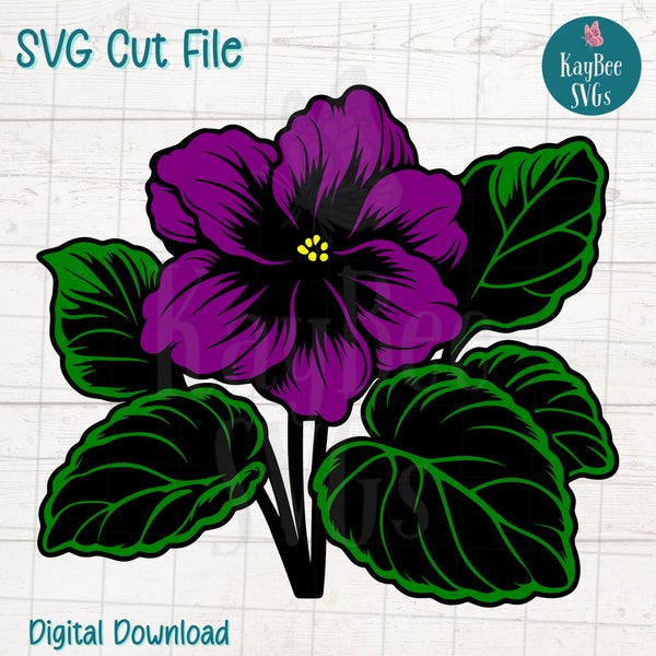 African Violet SVG Cut File for Cricut, Silhouette, Digital Download, Printable Clipart, Commercial Use, Clip Art, Laser Stencil Layered