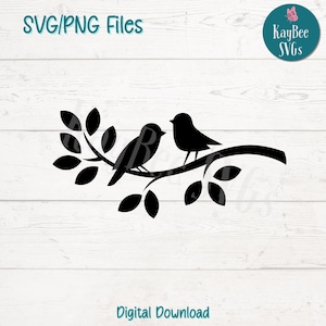Arquivos de corte SVG PNG de pássaros em um galho para Cricut, download digital de silhueta, gravação a laser, impressão por sublimação, clipart para uso comercial