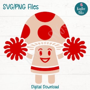 Pom-pom girl champignon SVG PNG Clipart de champignons mignons pour l'artisanat de l'esprit de l'école | Fichier de découpe pour Cricut, Silhouette, gravure laser, sublimation