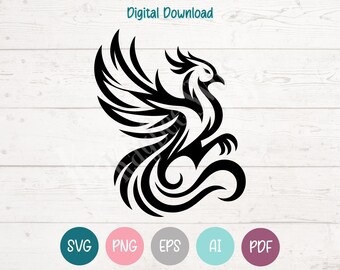 Phoenix Bird SVG PNG Clipart Cut Files for Cricut, Silhouette, Laser Engraving, Sublimation (Digital)
