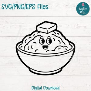 Puré de papas de dibujos animados SVG PNG Clipart de comida de Acción de Gracias para otoño y cenas Manualidades / Archivo de corte para Cricut, Silhouette, grabado láser