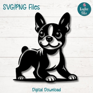 Cartoon Boston Terrier SVG | PNG Cut Files for Cricut, Silhouette, Digital Download, Printable Clipart, Commercial Use Clip Art, Sublimation