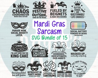 Sarcastische Mardi Gras SVG-bundel: Clipart-snijbestanden voor Cricut, Silhouette, lasergraveren en sublimatie.