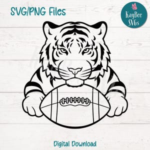 Tijger met voetbal SVG PNG-bestanden knippen voor Cricut silhouet digitale download, lasergravure, afdrukbare sublimatie, commercieel gebruik clipart