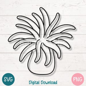 Anémona de mar SVG PNG, silueta de arrecife oceánico, clipart con tentáculos flotantes para sublimación y manualidades / Archivos de corte para Cricut, grabado láser