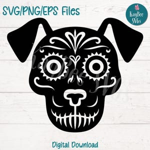 Chien Sugar Skull SVG PNG EPS coupés fichiers pour Cricut, téléchargement numérique, gravure laser, sublimation, clipart imprimable, usage commercial Clip Art