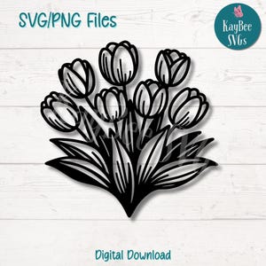 Tulip Flowers SVG PNG File di taglio per Cricut, Silhouette Download digitale, Incisione laser, Sublimazione stampabile, Uso commerciale Clipart
