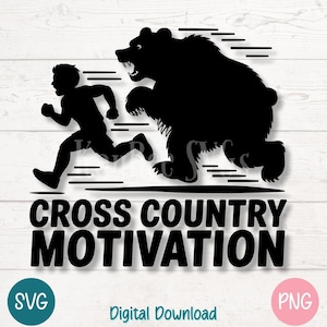 Motivação Cross Country SVG PNG Engraçado Urso Correndo Perseguição Arquivo de Corte para Cricut Silhueta Sublimação Arte Imprimível, Clipart de Gravação a Laser