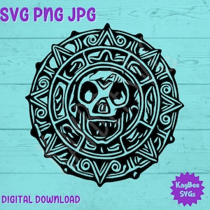 Pièce d'or aztèque pirate SVG PNG JPG Clipart fichier numérique coupé Télécharger pour Cricut Silhouette Sublimation Art imprimable - usage Commercial