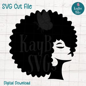 Woman with Afro SVG PNG Cut Files for Cricut, Silhouette Digital Download, Laser Engraving, Sublimation Printable, Commercial Use Clipart