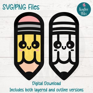 Niedliche Bleistift SVG PNG Back to School Design | Schneidedatei für Cricut, Silhouette, Lasergravur, Sublimation, Printable