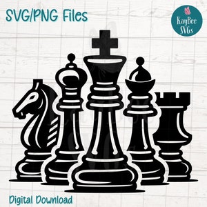 Pièces d&#39;échecs fichiers coupés SVG/PNG pour Cricut, Silhouette, téléchargement numérique, clipart imprimable, clipart à usage commercial, pochoir laser