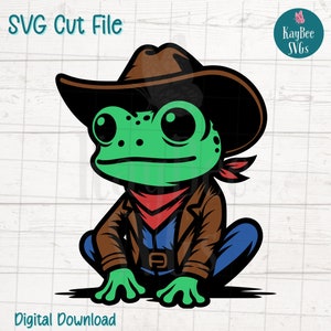 Kikker Cowboy SVG PNG grappige dieren clipart voor westerse en schattige ambachten | Snijbestand voor Cricut, silhouet, lasergravure, sublimatie en print