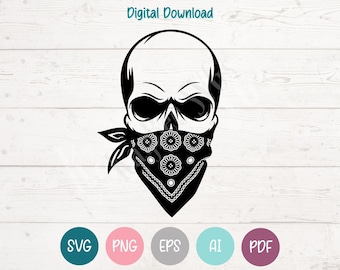SVG de pañuelo con calavera: archivos de corte para Cricut (descarga digital)