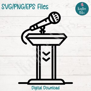 Micrófono de podio SVG PNG, altavoz, clipart para hablar en público y manualidades escénicas / Archivo de corte para Cricut, Silhouette, grabado láser, imprimible