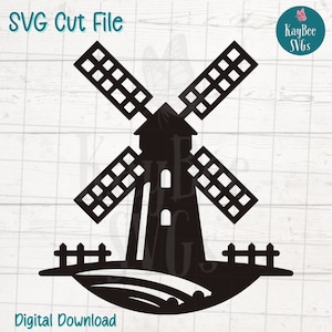 Molino de viento SVG PNG Clipart de energía agrícola para manualidades campestres y renovables / Archivo de corte para Cricut, Silhouette, grabado láser, sublimación, impresión