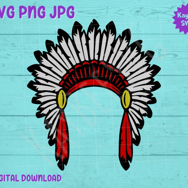 Native American Indian Chief Headdress SVG PNG JPG Clipart Digital Cut File Download for Cricut Silhouette Sublimation - Commercial Use