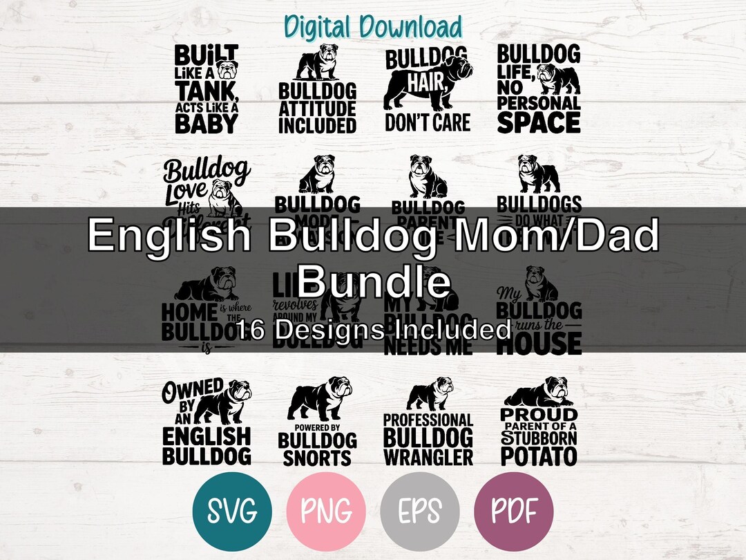 English Bulldog SVG PNG Bundle Cut Files for Cricut, Silhouette ...
