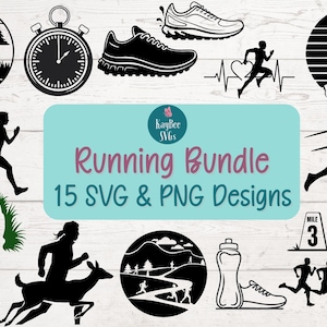 Running SVG Bundle | 15 Running & Cross Country SVG and PNG Files for Cricut, Silhouette | Running Clipart for T-shirts, Decals, and More