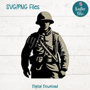 WWI Soldier SVG PNG Cut Files for Cricut, Silhouette Digital Download, Laser Engraving, Sublimation Printable, Commercial Use Clipart