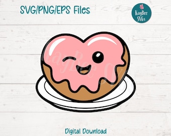 Hjärtformad munk SVG PNG Clipart-klippfiler för Cricut, silhuett, lasergravering, sublimering (digitalt)