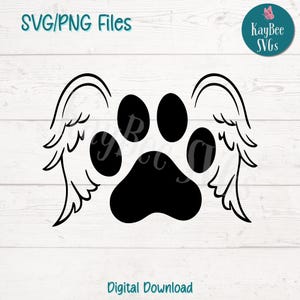 Alas de ángel con huellas de patas (archivos SVG y PNG) para Cricut y Silhouette / Descarga digital, grabado láser, sublimación y uso comercial