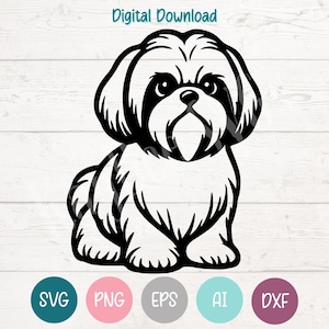 Shih Tzu Dog SVG PNG Cut Files for Cricut, Silhouette Digital Download, Laser Engraving, Sublimation Printable, Commercial Use Clipart
