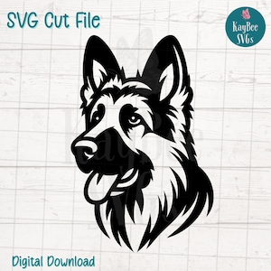 Archivos de corte SVG PNG de perro pastor alemán para Cricut/Silhouette, descarga digital, grabado láser, impresión por sublimación, imágenes prediseñadas para uso comercial.