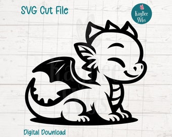 Joli bébé dragon SVG PNG coupe des fichiers pour Cricut, téléchargement numérique Silhouette, gravure laser, impression en sublimation, usage Commercial des cliparts