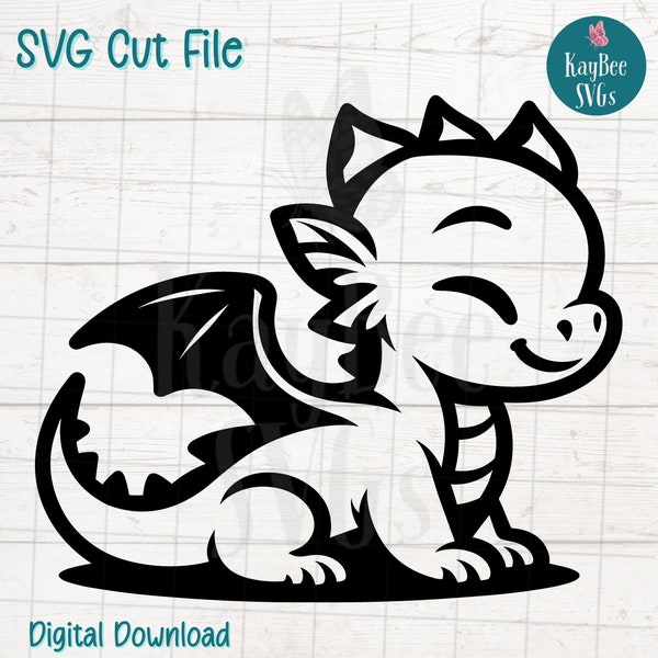 Cute Baby Dragon SVG Cut File for Cricut, Silhouette, Digital Download, Printable Clipart, Commercial Use, Clip Art, Laser Stencil Outline