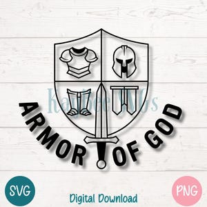 Armor of God SVG PNG with Helmet, Shield, Sword, Belt, Breastplate, and Sandals for Faith-Based Crafts | Cut Files for Cricut, Silhouette