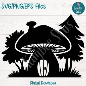 Champignon maison SVG PNG fichier coupé pour Cricut, Silhouette, sublimation, gravure laser, clipart imprimable, art chalet de jardin féerique