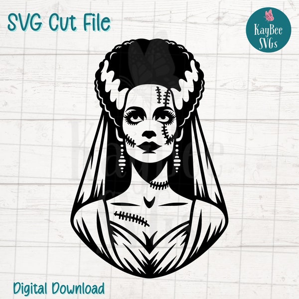 Frankenstein Bride SVG Cut File for Cricut, Silhouette, Digital Download, Printable Clipart, Commercial Use, Clip Art, Laser Stencil Outline