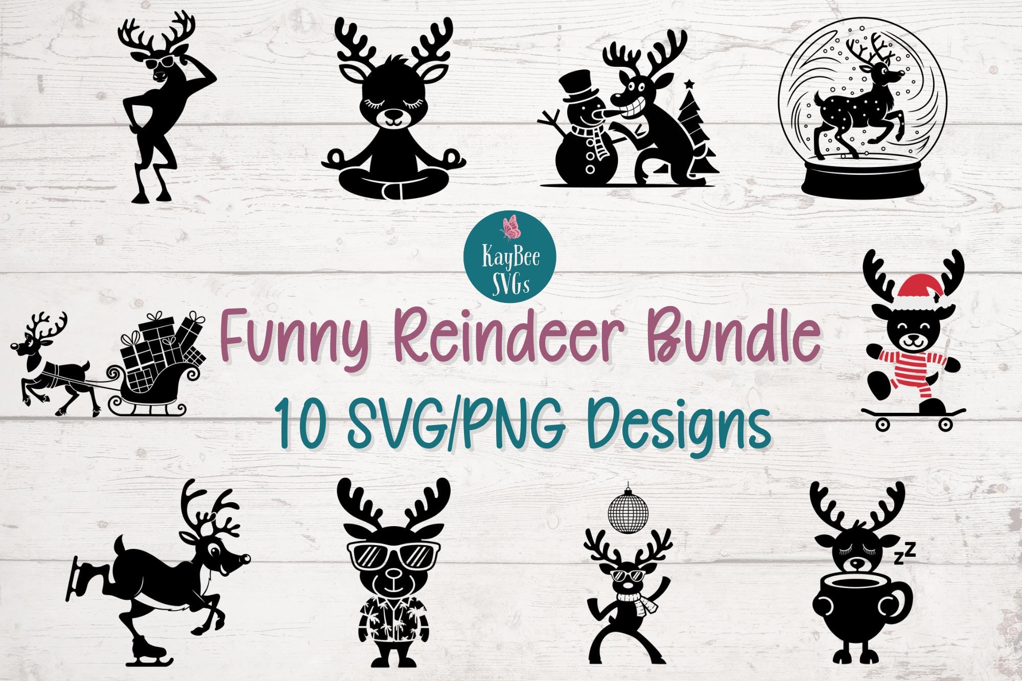 Funny Reindeer SVG & PNG Cut File Bundle for Cricut, Laser Engraving, Digital Sublimation, Printable Clipart, Commercial Use Clip Art