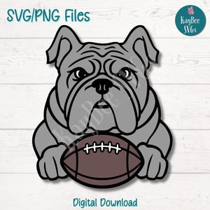 Bulldog with Football SVG PNG Sporty Dog Clipart for Fall and Tailgate Crafts | Cut File for Cricut, Silhouette, Laser Engraving, Printable