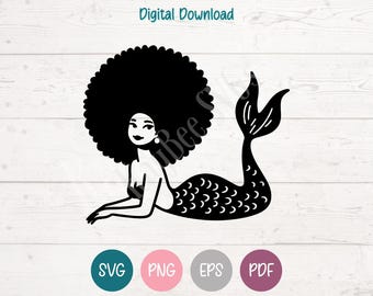 Afro Mermaid SVG PNG Clipart Cut Files for Cricut, Silhouette, Laser Engraving, Sublimation (Digital)