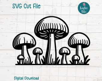 Mushrooms SVG Cut File for Cricut, Silhouette, Digital Download, Printable Clipart, Commercial Use, Clip Art, Laser Stencil Outline