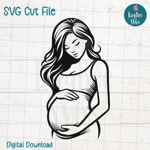 Femme enceinte fichier coupe SVG pour Cricut, Silhouette, téléchargement numérique, clipart imprimable, tout usage commercial, clipart, contour au pochoir laser