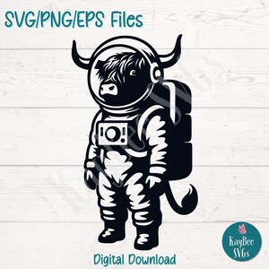 Astronaut Highland Kuh SVG PNG Lustige Weltraum Clipart für Tier und Galaxie Handwerk | Cut Datei für Cricut, Silhouette, Lasergravur, Print
