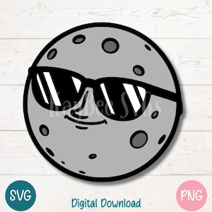 Cool Moon SVG PNG Celestial Cartoon with Sunglasses Lunar Clipart | Cut Files for Cricut, Silhouette, Sublimation, Laser Engraving, Print