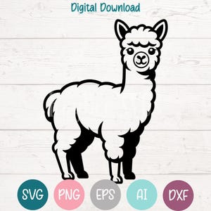 Alpaka SVG PNG Schnittdateien für Cricut, Silhouette digitaler Download, Lasergravur, Sublimation druckbar, kommerzielle Nutzung Clipart