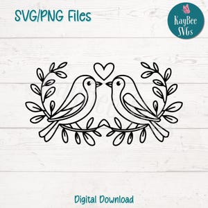 Lovebirds SVG PNG Clipart de pássaro romântico para artesanato de casamento e dia dos namorados | Arquivo de corte para Cricut, Silhouette, Gravação a laser, Sublimação