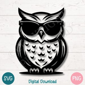 Coole Eule SVG PNG Sonnenbrille Silhouette Hipster Vogel Design | Schneidedateien für Cricut, Sublimation, Lasergravur, bedruckbar, kommerzielle Nutzung
