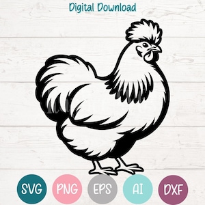 Zijdehoen kip SVG PNG-bestanden knippen voor Cricut, silhouet digitale download, lasergravure, afdrukbare sublimatie, commercieel gebruik clipart