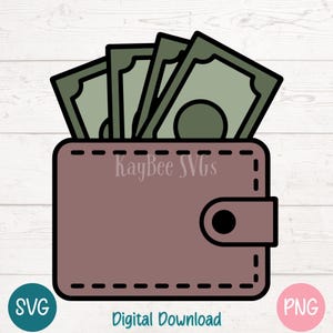 Portafoglio con contanti SVG PNG, Clipart di denaro, Icona della finanza, File vettoriali / tagliati del portafoglio del dollaro per Cricut, Silhouette, Incisione laser, Sublimazione