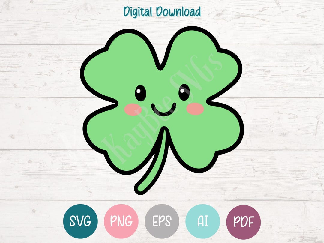 Kawaii Clover SVG: Lucky Shamrock Clipart for Cricut, Silhouette