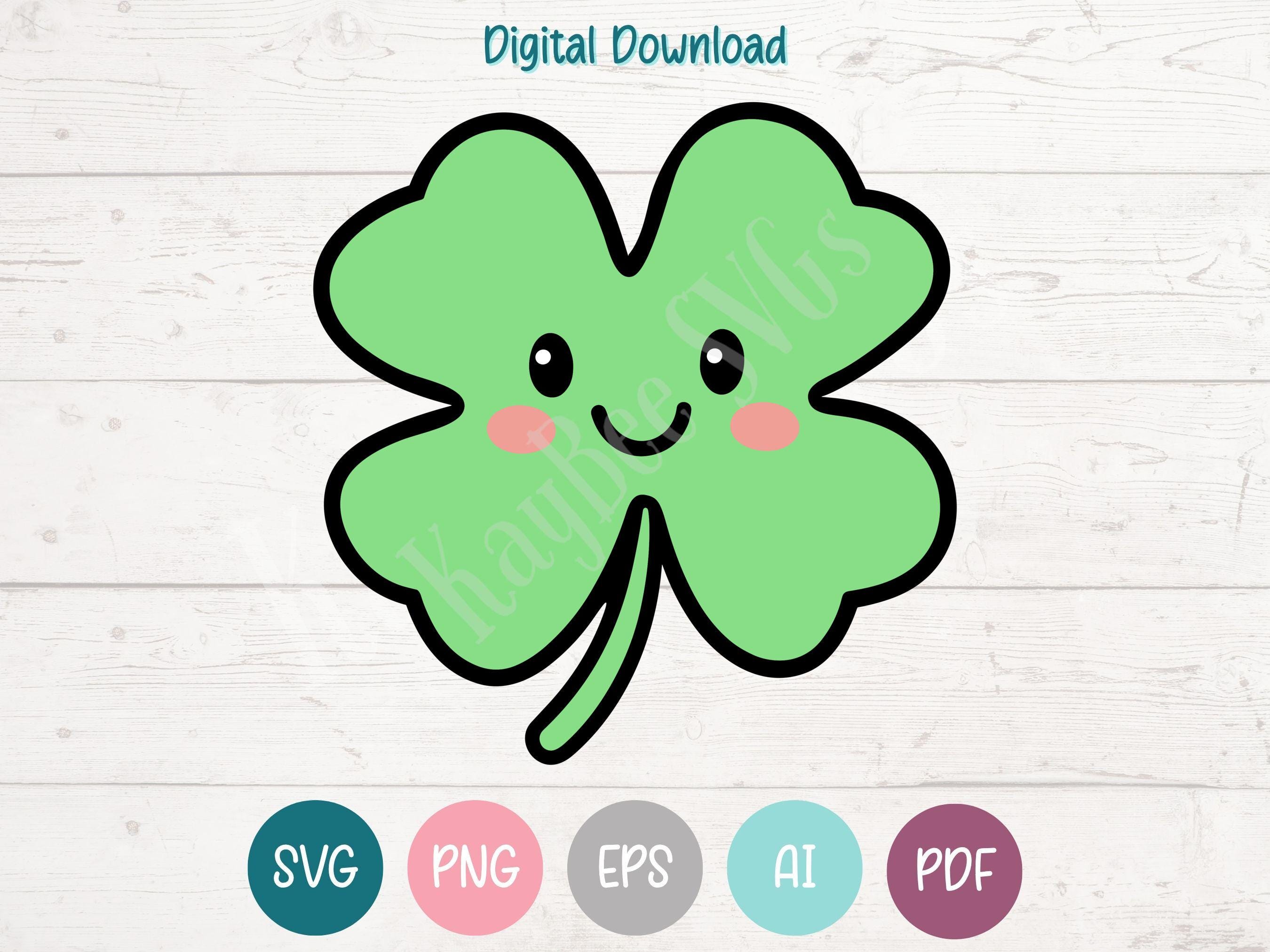 Kawaii Clover SVG: Lucky Shamrock Clipart for Cricut, Silhouette