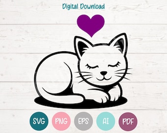 Sleepy Baby Cat SVG, PNG, Cricut, Silhouette (Digital Download)