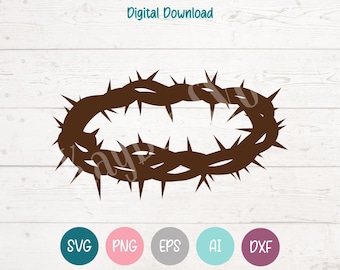 Crown of Thorns SVG PNG Cut Files for Cricut, Silhouette Digital Download, Laser Engraving, Sublimation Printable, Commercial Use Clipart